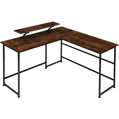 TECTAKE Bureau MELROSE 140x130x76,5cm - Table D’ordinateur En L Avec Support D’écran, Bureau D’angle, Table De Bureau - Bois Foncé Industriel 3 TECTAKE Bureau MELROSE 140x130x76,5cm - Table D’ordinateur En L Avec Support D’écran, Bureau D’angle, Table De Bureau - Bois Foncé Industriel