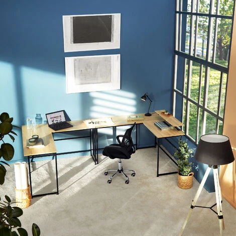 TECTAKE Bureau MELROSE 140x130x76,5cm - Table D’ordinateur En L Avec Support D’écran, Bureau D’angle, Table De Bureau - Bois Foncé Industriel 5 TECTAKE Bureau MELROSE 140x130x76,5cm - Table D’ordinateur En L Avec Support D’écran, Bureau D’angle, Table De Bureau - Bois Foncé Industriel – Image 3