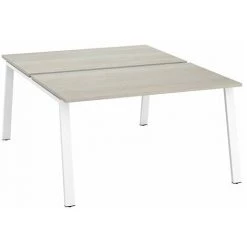 SANS MARQUE Pôle De 2 Bureaux Droits Chêne Gris L 140 X P 80 Cm Piétement Métal Blanc - Arch - Maxiburo - Blanc