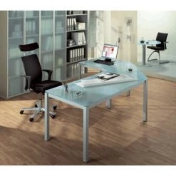 SANS MARQUE Bureau Droit Plateau En Verre Aigue-marine L 80 X P 80 Cm, Piétement Métal Droit - Next - Aluminium - Maxiburo - Aluminium -France Bureau Soldes 2022 47307536 5