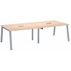 SANS MARQUE Extension Table De Réunion Chêne Clair L 140 X P 126 Cm - Piétement Métal Aluminium - Arch - Maxiburo
