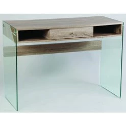 Bureau En MDF Et Verre Trempé, Avec Tiroir (démonté) - Dim : H 107 X P 48 X Ht 78 Cm - PEGANE -