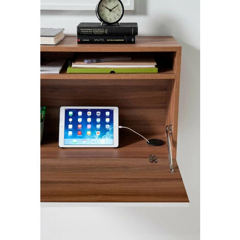 HERDASA Bureau Mural, Modèle OPORTO, En Mélamine Noyer Et Porte Rabattable Vert. - Noyer Vert 6 HERDASA Bureau Mural, Modèle OPORTO, En Mélamine Noyer Et Porte Rabattable Vert. - Noyer Vert – Image 4