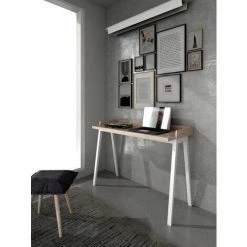 HERDASA Bureau, Modèle BERLIN, En Mélamine Et Pieds En Hêtre Massif. - Chêne Clair Blanc -France Bureau Soldes 2022 47464139 2