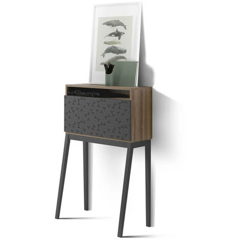 HERDASA Bureau, Modèle BRISTOL, En Mélamine Avec Porte Pliable Sérigraphié Et Pieds En Hêtre Massif. - Noyer|Graphite Géométrie 3 HERDASA Bureau, Modèle BRISTOL, En Mélamine Avec Porte Pliable Sérigraphié Et Pieds En Hêtre Massif. - Noyer|Graphite Géométrie