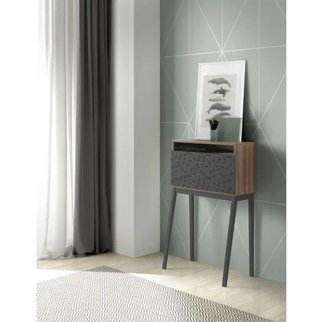 HERDASA Bureau, Modèle BRISTOL, En Mélamine Avec Porte Pliable Sérigraphié Et Pieds En Hêtre Massif. - Noyer|Graphite Géométrie 4 HERDASA Bureau, Modèle BRISTOL, En Mélamine Avec Porte Pliable Sérigraphié Et Pieds En Hêtre Massif. - Noyer|Graphite Géométrie – Image 2