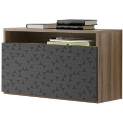 HERDASA Bureau Mural, Modèle OPORTO, En Mélamine Noyer, Avec Porte Pliable Graphite Sérigraphié. - Noyer Et Graphite Géométrie