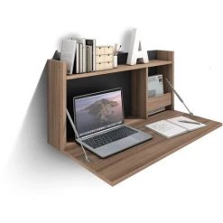 HERDASA Bureau Mural, Modèle TURIN, En Mélamine Noyer Et Graphite.