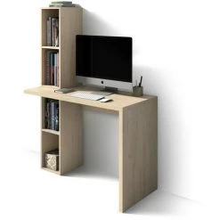 HERDASA Bureau, Collection NELLE, Avec étagère Inférieure Et Supérieure En Mélamine. - Chene