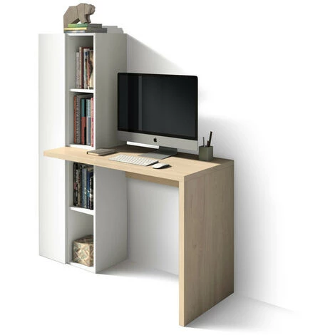 HERDASA Bureau, Collection NELLE, Avec étagères Et Armoire En Mélamine. - Chene|Blanc 3 HERDASA Bureau, Collection NELLE, Avec étagères Et Armoire En Mélamine. - Chene|Blanc