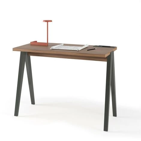 HERDASA Bureau, Modèle COLMAR, En Mélamine Noyer Avec Pieds Et Plateau En Hêtre Massif Laqués. - Graphite 3 HERDASA Bureau, Modèle COLMAR, En Mélamine Noyer Avec Pieds Et Plateau En Hêtre Massif Laqués. - Graphite