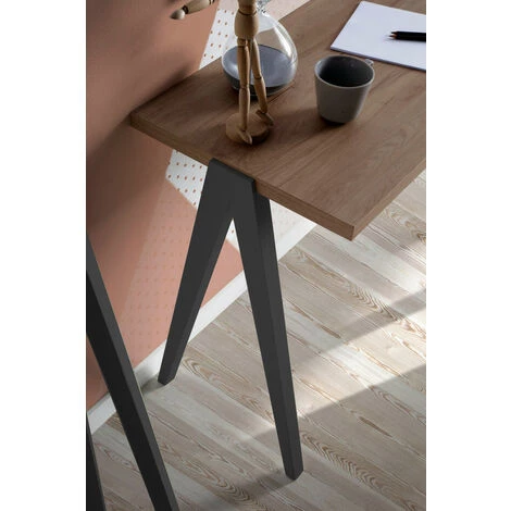 HERDASA Bureau, Modèle COLMAR, En Mélamine Noyer Avec Pieds Et Plateau En Hêtre Massif Laqués. - Graphite 4 HERDASA Bureau, Modèle COLMAR, En Mélamine Noyer Avec Pieds Et Plateau En Hêtre Massif Laqués. - Graphite – Image 2