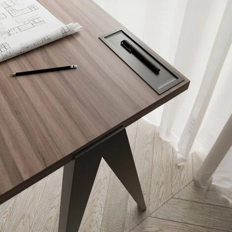 HERDASA Bureau, Modèle COLMAR, En Mélamine Noyer Avec Pieds Et Plateau En Hêtre Massif Laqués. - Graphite 5 HERDASA Bureau, Modèle COLMAR, En Mélamine Noyer Avec Pieds Et Plateau En Hêtre Massif Laqués. - Graphite – Image 3