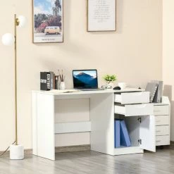 HOMCOM Bureau Informatique Multimédia 2 Tiroirs Couliisants Placard Blanc Laqué - Blanc -France Bureau Soldes 2022 47488943 2