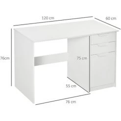 HOMCOM Bureau Informatique Multimédia 2 Tiroirs Couliisants Placard Blanc Laqué - Blanc -France Bureau Soldes 2022 47488943 3