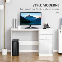 HOMCOM Bureau Informatique Multimédia 2 Tiroirs Couliisants Placard Blanc Laqué - Blanc -France Bureau Soldes 2022 47488943 4