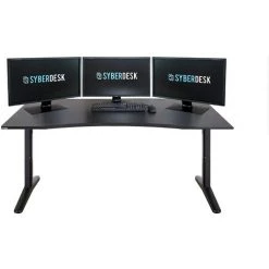 SYBERDESK Bureau Gaming ELITE XXL- Ergonomique Grand Bureau - 170 X 76 X 76 -75 Cm - Ordinateur Bureau De Jeu Avec LED - Systeme De Gestion Des C�bles Dans Le Cadre - Noir - Systeme Ambilight - Noir