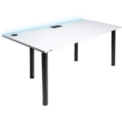 Bureau Gaming Pour Les Gamers Blanc - Gaming Desk 132 X 65 Cm - Syberdesk- Ordinateur Bureau De Jeu Avec LED Et Port USB Pour Les Joueurs - Bureau A Domicile - Blanc