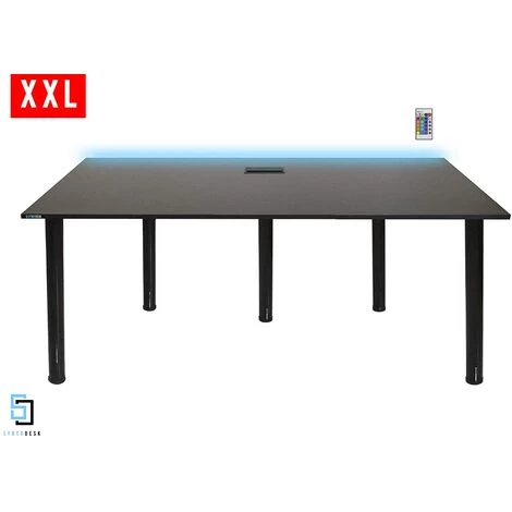 SYBERDESK Bureau Gaming PRO LED XXL - 165 X 68 X 73-76cm - Ordinateur Bureau De Jeu Avec LED - Noir - Gaming Desk - Noir 4 SYBERDESK Bureau Gaming PRO LED XXL - 165 X 68 X 73-76cm - Ordinateur Bureau De Jeu Avec LED - Noir - Gaming Desk - Noir – Image 2