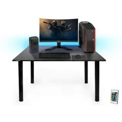 Bureau Gaming SyberDesk Bureau De Jeu Pour Gamers 105 Cm X 65 Cm � Bureau D'ordinateur Pour Bureau A Domicile � Petit Bureau Avec Lumieres LED � Bureau Noir Pour Jeu Avec Organiseurs De C�bles - Noir -France Bureau Soldes 2022 47523808 4