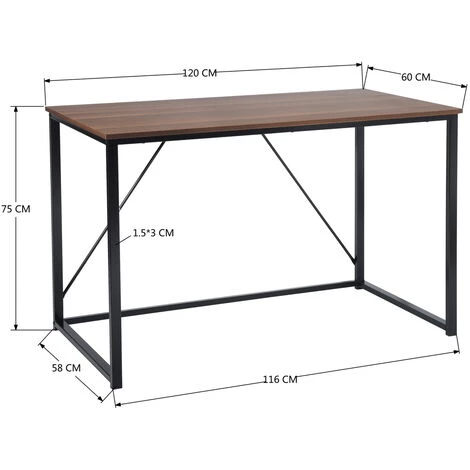HOMEINBOX Bureau D'ordinateur Table De Travail En Aggloméré Et Table De Bureau En Acier 120x60x75cm Noir+Chêne Foncé 5362 7 HOMEINBOX Bureau D'ordinateur Table De Travail En Aggloméré Et Table De Bureau En Acier 120x60x75cm Noir+Chêne Foncé 5362 – Image 5
