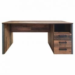 MEUBLETMOI Bureau Droit L160cm 3 Tiroirs Effet Bois Vieilli Et Béton Gris - BUCK - Bois -France Bureau Soldes 2022 47933729 3