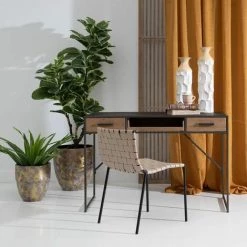 ALTOBUY KAHLA - Bureau 2 Tiroirs 1 Plateau Coulissant Bois Et Métal - Marron Foncé -France Bureau Soldes 2022 47950378 2