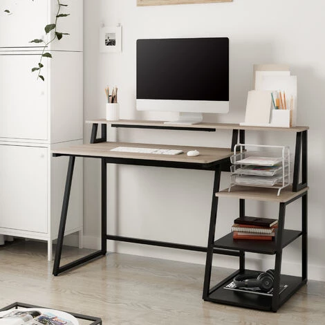 HOMOOI Bureau D'Ordinateur Avec Rangement Bois Noir&Chêne Table D'écriture Poste De Travail Pour Bureau Domicile 140x60x90cm H01B5130P 4 HOMOOI Bureau D'Ordinateur Avec Rangement Bois Noir&Chêne Table D'écriture Poste De Travail Pour Bureau Domicile 140x60x90cm H01B5130P – Image 2