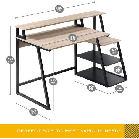 HOMOOI Bureau D'Ordinateur Avec Rangement Bois Noir&Chêne Table D'écriture Poste De Travail Pour Bureau Domicile 140x60x90cm H01B5130P 5 HOMOOI Bureau D'Ordinateur Avec Rangement Bois Noir&Chêne Table D'écriture Poste De Travail Pour Bureau Domicile 140x60x90cm H01B5130P – Image 3