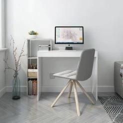 Bureau D'Ordinateur, Bureau Informatique, Table De Travail, Avec étagères, Etagère De Rangement, En Bois, Blanc&Gris - Meerveil -France Bureau Soldes 2022 48411670 3