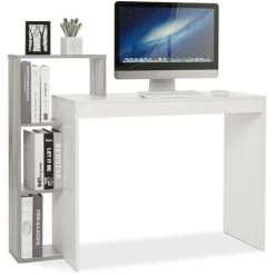 Bureau D'Ordinateur, Bureau Informatique, Table De Travail, Avec étagères, Etagère De Rangement, En Bois, Blanc&Gris - Meerveil -France Bureau Soldes 2022 48411670 4