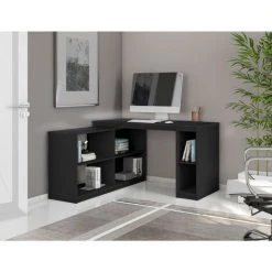BEAUX MEUBLES PAS CHERS Bureau D'Angle Et Rayonnage Noir -France Bureau Soldes 2022 48456379 2