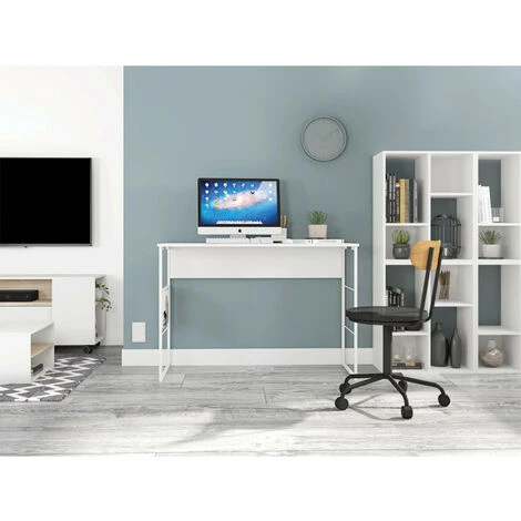 BEAUX MEUBLES PAS CHERS Bureau Blanc 120 Cm Pieds Métalliques 4 BEAUX MEUBLES PAS CHERS Bureau Blanc 120 Cm Pieds Métalliques – Image 2