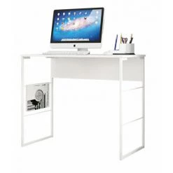 BEAUX MEUBLES PAS CHERS Bureau Blanc 90 Cm Pieds Métalliques