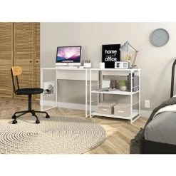 BEAUX MEUBLES PAS CHERS Bureau Blanc 90 Cm Pieds Métalliques -France Bureau Soldes 2022 48456390 5