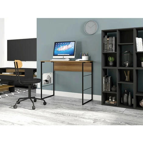 BEAUX MEUBLES PAS CHERS Bureau Miel 90 Cm Pieds Métalliques Noirs 4 BEAUX MEUBLES PAS CHERS Bureau Miel 90 Cm Pieds Métalliques Noirs – Image 2