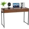 COSTWAY Bureau D'Ordinateur Avec 2 Tiroirs, Structure Solide Et Durable 112x48x76cm Marron