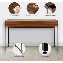 COSTWAY Bureau D'Ordinateur Avec 2 Tiroirs, Structure Solide Et Durable 112x48x76cm Marron -France Bureau Soldes 2022 48476735 4
