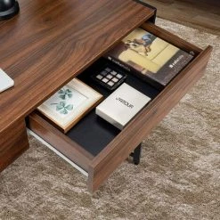 COSTWAY Bureau D'Ordinateur Avec 2 Tiroirs, Structure Solide Et Durable 112x48x76cm Marron -France Bureau Soldes 2022 48476735 5