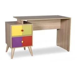 MOBILIER DECO MABEL - Bureau Couleur Bois Avec 2 Tiroirs Multicolores MABEL - Bois