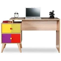 MOBILIER DECO MABEL - Bureau Couleur Bois Avec 2 Tiroirs Multicolores MABEL - Bois -France Bureau Soldes 2022 48577340 3