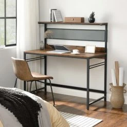 HUCOCO LOWES - Bureau Style Loft Chambre D'ado/bureau - 125.5x120x60 Cm - Meuble Chambre Ado - Marron -France Bureau Soldes 2022 48669036 2