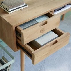 BOIS DESSUS BOIS DESSOUS Bureau En Bois De Teck 4 Tiroirs - Naturel -France Bureau Soldes 2022 48727745 3