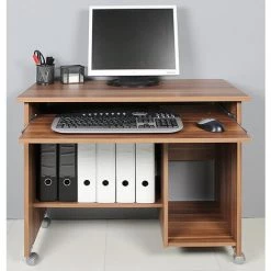 Table PC Avec 1 Tablette Clavier Noyer Repro - Dim : L90 X H72 X P48cm -PEGANE