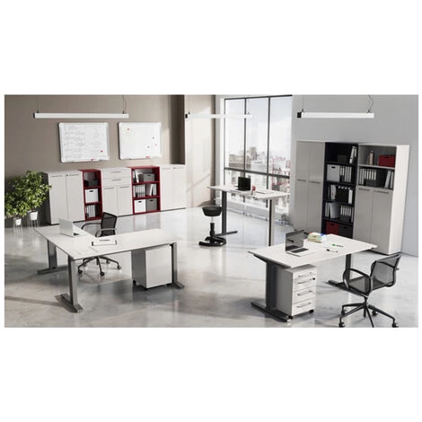 Bureau Coloris Gris Clair/Argenté - Longueur 160 X Hauteur 67 - 87 X Profondeur 80 Cm -PEGANE- 5 Bureau Coloris Gris Clair/Argenté - Longueur 160 X Hauteur 67 - 87 X Profondeur 80 Cm -PEGANE- – Image 3