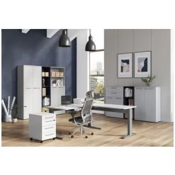 Bureau Coloris Gris Clair/Argenté - Longueur 160 X Hauteur 67 - 87 X Profondeur 80 Cm -PEGANE- 9 Bureau Coloris Gris Clair/Argenté - Longueur 160 X Hauteur 67 - 87 X Profondeur 80 Cm -PEGANE- -France Bureau Soldes 2022 48813934 4