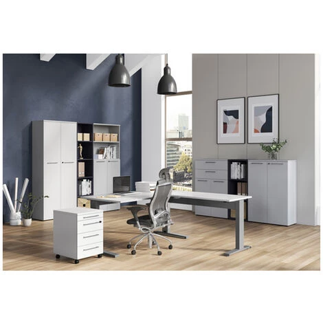 Bureau Coloris Gris Clair/Argenté - Longueur 160 X Hauteur 67 - 87 X Profondeur 80 Cm -PEGANE- 6 Bureau Coloris Gris Clair/Argenté - Longueur 160 X Hauteur 67 - 87 X Profondeur 80 Cm -PEGANE- – Image 4