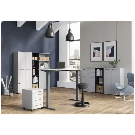 Bureau Coloris Gris Clair/Argenté - Longueur 160 X Hauteur 73-120 X Profondeur 80 Cm -PEGANE- 5 Bureau Coloris Gris Clair/Argenté - Longueur 160 X Hauteur 73-120 X Profondeur 80 Cm -PEGANE- – Image 3