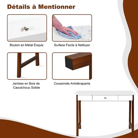 COSTWAY Bureau Informatique 103 X 50 X 76,5CM Table En Bois Avec Grand Plan De Travail , Tiroir Charge 54KG Moderne 4 COSTWAY Bureau Informatique 103 X 50 X 76,5CM Table En Bois Avec Grand Plan De Travail , Tiroir Charge 54KG Moderne – Image 2