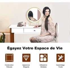 COSTWAY Bureau Informatique 103 X 50 X 76,5CM Table En Bois Avec Grand Plan De Travail , Tiroir Charge 54KG Moderne 10 COSTWAY Bureau Informatique 103 X 50 X 76,5CM Table En Bois Avec Grand Plan De Travail , Tiroir Charge 54KG Moderne -France Bureau Soldes 2022 48882051 4